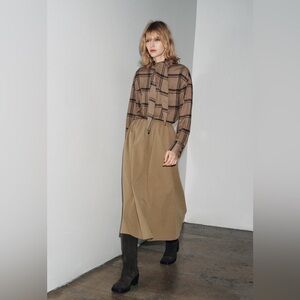 ZARA Flare Full Cape Midi Skirt Taupe Brown Sz Medium M NEW